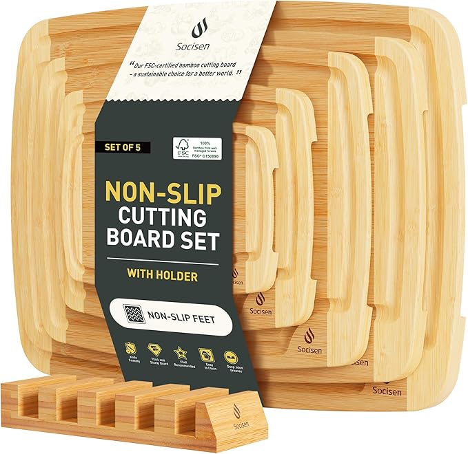 Bamboo Cutting Board Set Non Slip Feet with Holder Over Sink Wooden Cutting Boards Eating Grilling Biard Cutboard Biard Chtting Woodcutting Cuttingboards Voard Oard Bord 12x18 11 x 14 Baords Baord-Ruum Studio Home