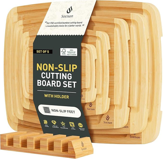 Bamboo Cutting Board Set Non Slip Feet with Holder Over Sink Wooden Cutting Boards Eating Grilling Biard Cutboard Biard Chtting Woodcutting Cuttingboards Voard Oard Bord 12x18 11 x 14 Baords Baord-Ruum Studio Home