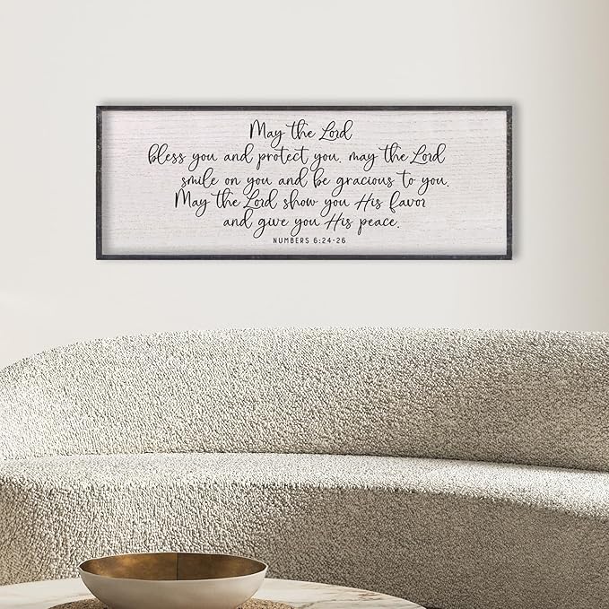 LuZhiQiang Numbers 6:24-26 Scripture Wall Art 40"x15" May The Lord Bless You And Protect You Sign Bible Verses Christian Home Wall Decor (Black)-Ruum Studio Home