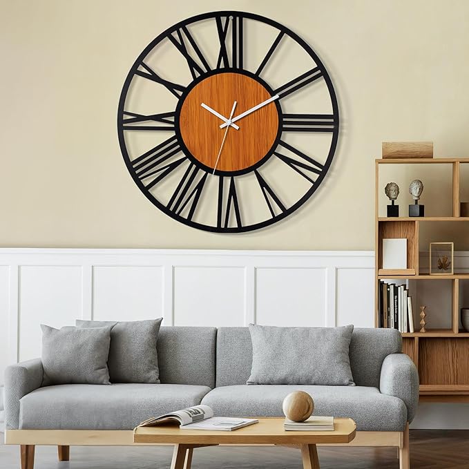 LEIKE 32" Oversized Large Wall Clocks,Silent,Non Ticking,Battery Operated Modern Round Big Wood Decorative Metal Wall Clock for Living Room, Bedroom,Kitchen,Farmhouse,Office Decor - Black,32 Inch-Ruum Studio Home