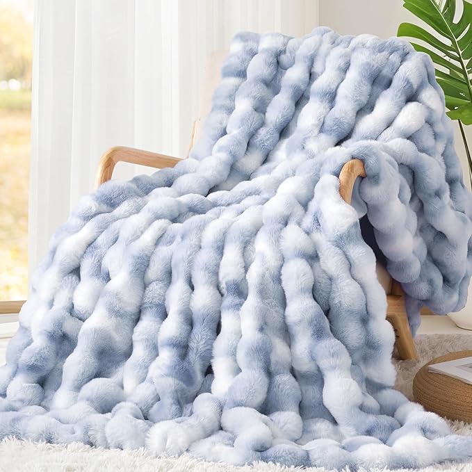 Touchat Luxury 1000GSM Rabbit Faux Fur Blanket, Super Heavy Warm Cozy Brown Blankets for Couch Bed Sofa, Ruched Plush Fuzzy Elegant Soft Reversible Mink Blanket Living Room Bedroom, 90" x 90"-Ruum Studio Home