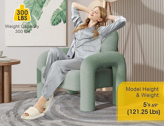 Modern Sherpa Accent Chair, Teddy Upholstered Arm Single Sofa, Cozy Fluffy Reading Chair for Living Room, Bedrooms, Corner (Mint Green)-Ruum Studio Home