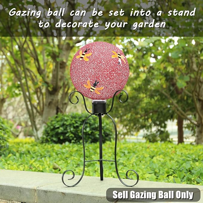 VCUTEKA Gazing Ball, 8" Glass Gazing Balls Sphere for Garden Lawn Outdoor Ornament Yard Decorative, Bee-Ruum Studio Home