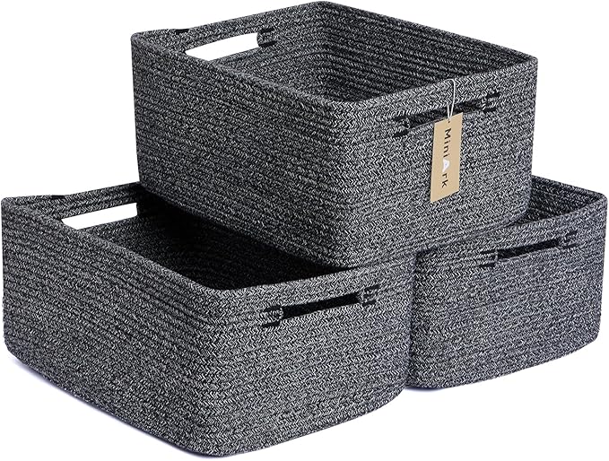 Large Storage Baskets for Shelves, Closet Organizers Bins for Clothes Blanket Towels, Baby Nursery, Toy Baskets Box, Woven Rope Baskets, 17 x 13 x 7.5”, 3 Packs Dark Gray-Ruum Studio Home