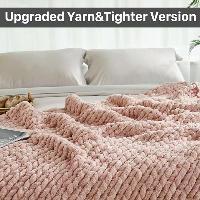 Esterra Chunky Knit Throw Blanket Newly Upgraded Heavy Tighter Version, Handmade Chenille Throw Super Soft, Thick Yarn Cable Knit Crochet Throw Blanket for Couch Bed Sofa, 50" x60, Coral Pink-Ruum Studio Home