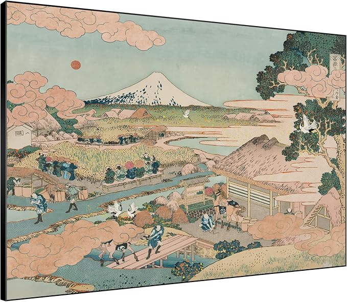 SIGNWIN 46"x60" Extra Large Framed Wall Art Japanese Ukiyo-e Landscape, Timeless Mt. Fuji Scene for Zen-Inspired or Asian-Style Interiors for Home Living Room Bedroom Decor (Frame Assembly Required)-Ruum Studio Home