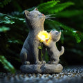 Solar Cat Garden Statue Outdoor Decor - Mother & Kitten Figurines with Flower LED Light, Outside Yard Art Patio Balcony Lawn Ornament, Unique Gifts for Cat Lover-Ruum Studio Home