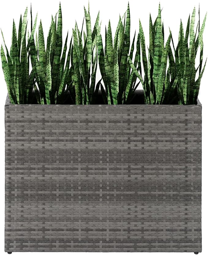 LEWIS&WAYNE Tall Planters for Outdoor Plants Handmade Wicker Large Rectangular Block Planter Box with Removable Liners Modern Planter for Indoor Outdoor Patio Deck - Gray-Ruum Studio Home