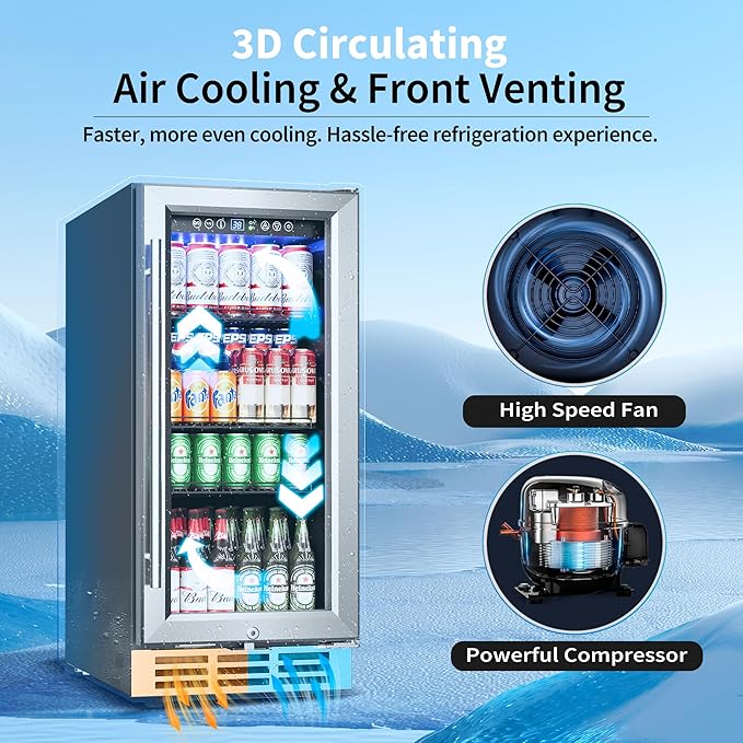15 Inch Beverage Refrigerator Under Counter - 126 Cans Beverage Fridge with Glass Door for Beer Wine Soda - Built-in or Freestanding Wine Cooler with Safety Lock for Home Kitchen Bar-Ruum Studio Home