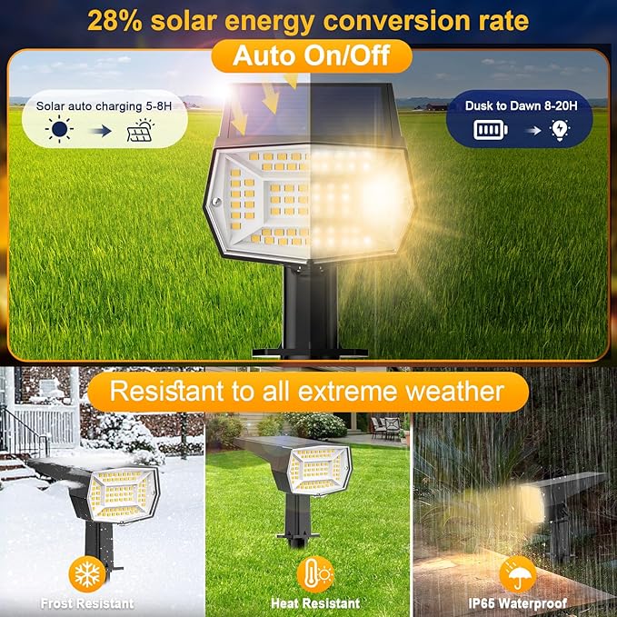 Fabrito 72 LEDs Solar Spot Lights Outdoor Waterproof, 3 Modes Landscape Spotlights, Dusk to Dawn Solar Powered Flood Wall Lights for Outside, Solar Garden Lights for Yard Porch 10 Pack (Warm White)-Ruum Studio Home