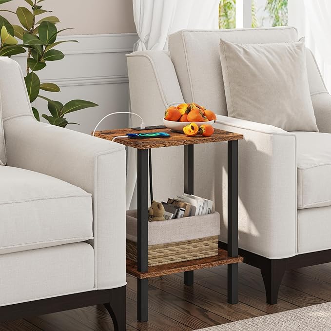 TUTOTAK End Table with Charging Station, Side Table with USB Ports and Outlets, Nightstand, 2-Tier Storage Shelf, Sofa Table for Small Space, 1 Package（2PCS） TB01BB041-Ruum Studio Home