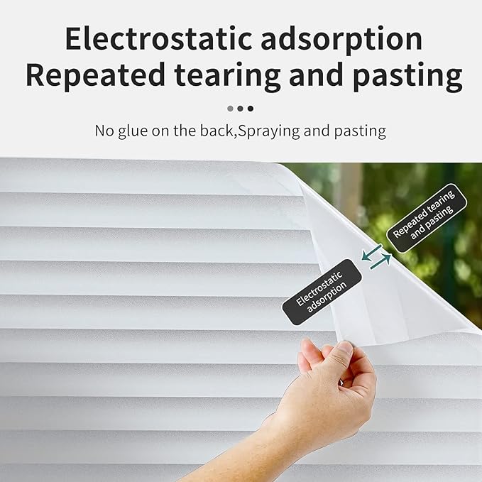 Window Privacy Film with Installation Tools, Blinds Pattern, Static Cling, Anti UV, Heat Control, Ideal for Home Shower Office Glass Door (Blinds Pattern, 17.5X78.7Inch)-Ruum Studio Home