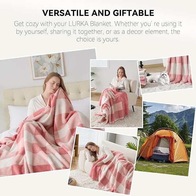 LURKA Checkered Sherpa Fleece Twin-Size Bed Blanket - Extra Thick and Warm Winter Soft Fuzzy Plush Blanket for Couches, Beds & Pets, Powder Pink, 60x80 Inches-Ruum Studio Home