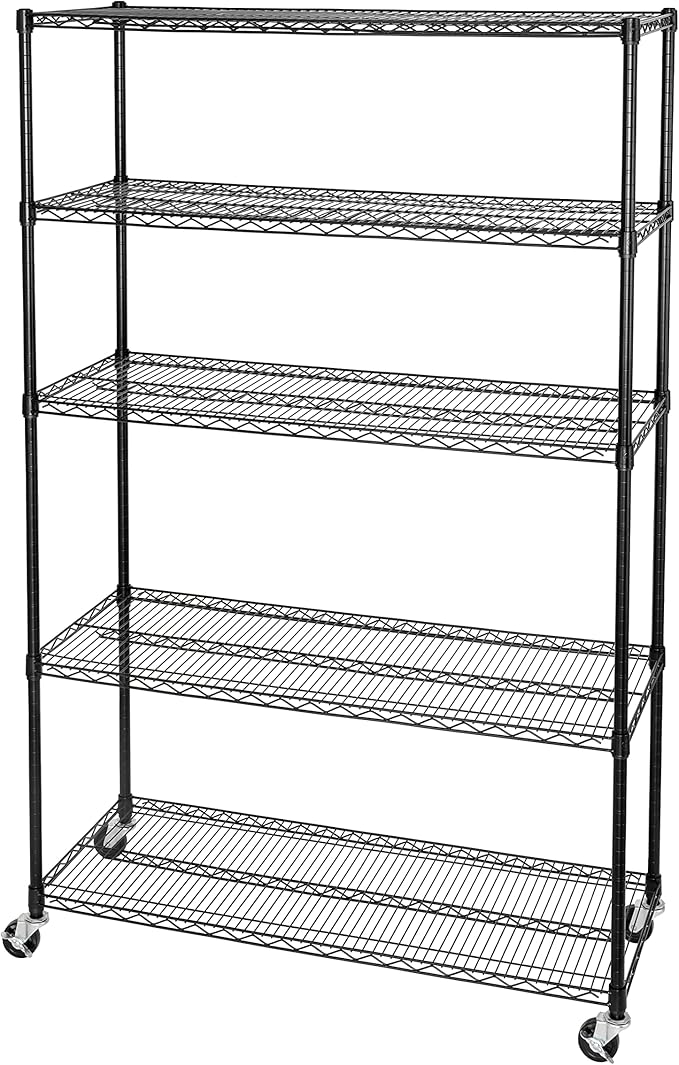 Seville Classics UltraDurable Heavy Duty NSF Solid Steel Wire Rack Storage Unit, Organizer for Garage, Warehouse, Office, Restaurant, Classroom, Kitchen, Black, 5-Tier Shelving, 48" W x 18" D-Ruum Studio Home