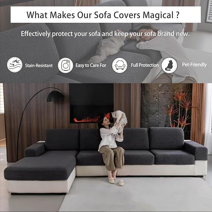 Couch Cushion Covers for Sectional Sofa, Stretch Soft Sofa Slipcovers Washable Wear-Resistant Universal Furniture Protector for Living Room(1 Piece Large Cover, Dark Gray)-Ruum Studio Home