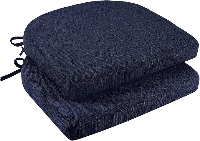 downluxe Indoor Chair Cushions for Dining Chairs, Soft and Comfortable Textured Foam Kitchen Chair Pads with Ties and Non-Slip Backing, 16" x 16" x 2", Navy, 2 Pack-Ruum Studio Home