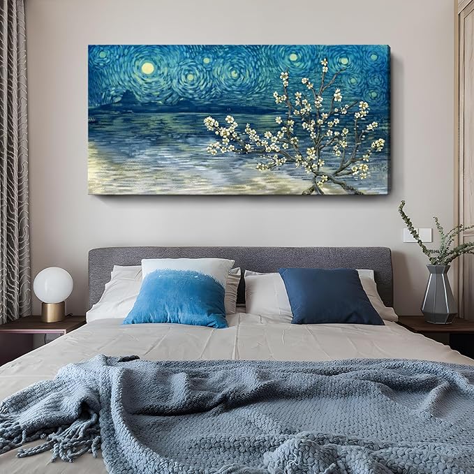 amatop Extra Large Wall Art Floral Tree Canvas Print for Living Room Bedroom Office– Oversized Plum Blossom Lake Landscape Picture Modern Blue Teal Nature Artwork Decor 58x29 Inch-Ruum Studio Home