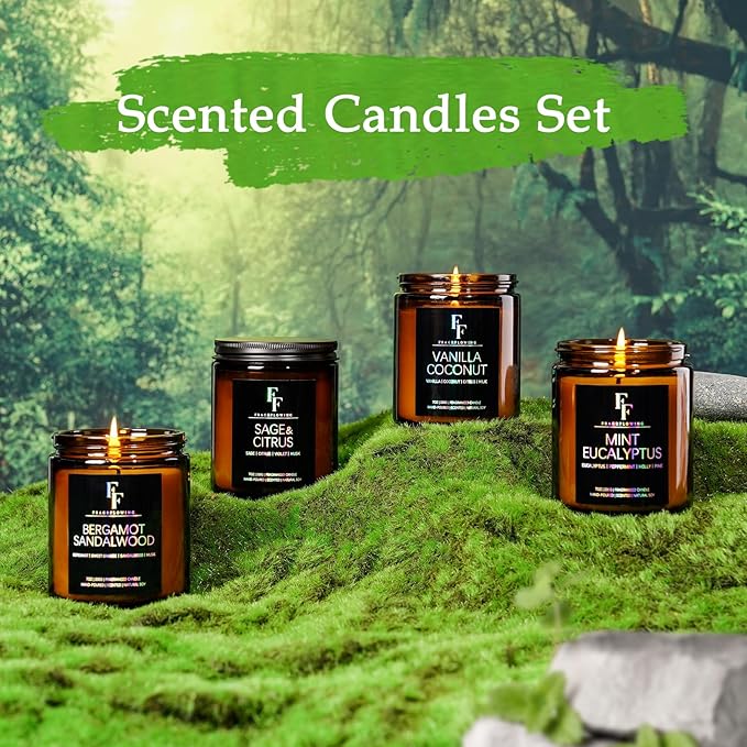 Scented Candles Set, Candles for Home Scented Soy Wax Candles, 4 Pack 28 Oz Aromatherapy Candles Gift Set for Women Men (Sage/Vanilla/Mint/Sandalwood)-Ruum Studio Home