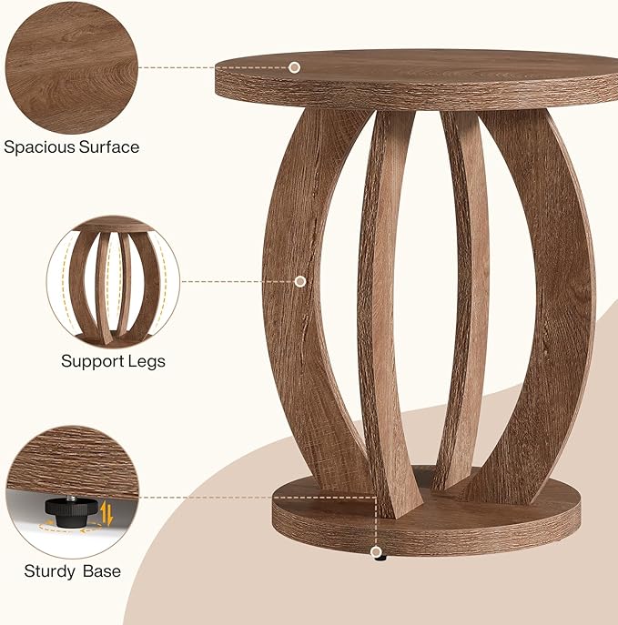 Tribesigns End Table, Round Side Table with Storage, Farmhouse Nightstand Bedside with Round Tabletop, Accent End Table for Living Room Bedroom Small Space, Wooden Accent Furniture (2, Brown)-Ruum Studio Home
