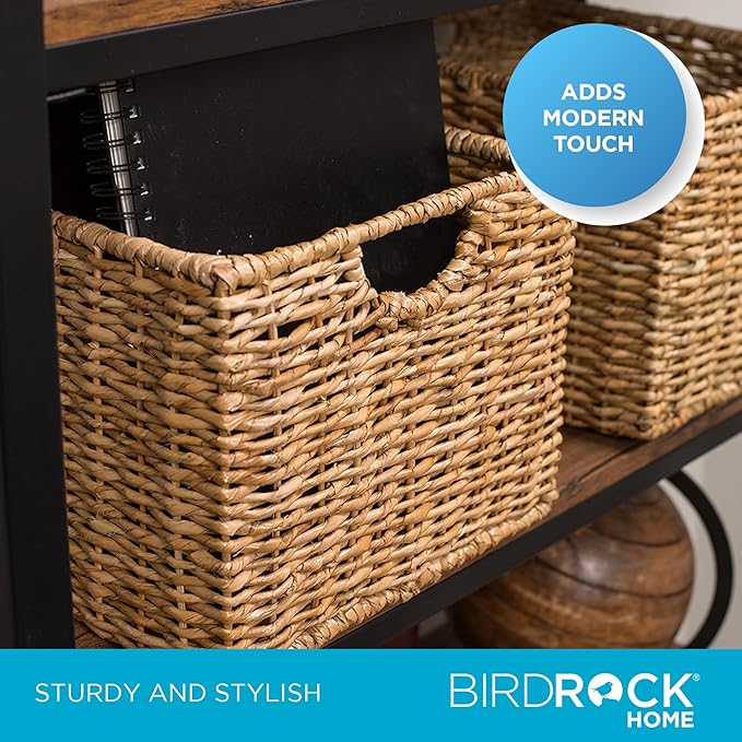 BIRDROCK HOME Storage Shelf Organizer Baskets with Handles - Handwoven Abaca Seagrass Wicker Basket for Pantry, Living Room, Office & Bathroom, Versatile Under Shelf Storage - Set of 3, Natural-Ruum Studio Home