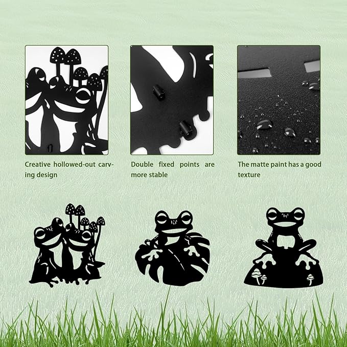 3 Pack Frog Metal Garden Decorative Stakes, Weather Proof Silhouette Statues for Yard, Patio,Outdoor Decor for Frog Lovers and Pet Owners-Ruum Studio Home