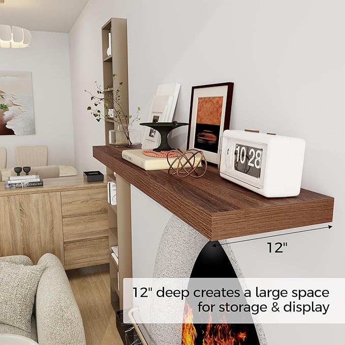 Floating Shelves 48 Inch Long, 12 Inch Deep Floating Shelves for Wall, 48 x 12 Large Wall Shelves for Home Storage & Display, 2" Thicked Floating Shelf for Bedroom, Living Room, Walnut Color, 1 Pack-Ruum Studio Home