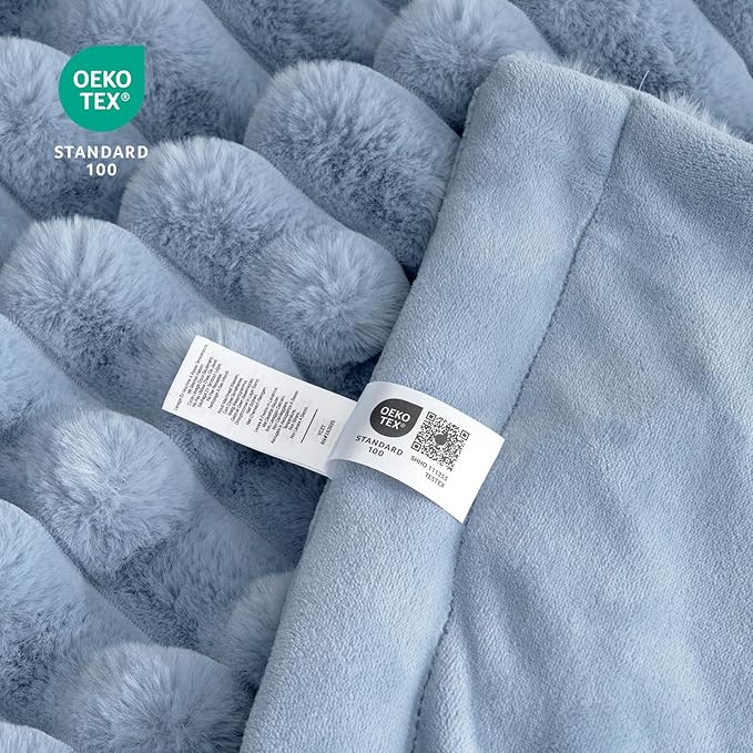 Cozy Bliss Faux Fur Throw Blanket for Couch, Cozy Warm Plush Striped Blanket for Sofa Bedroom Living Room,60 * 80 Inches Light Blue-Ruum Studio Home
