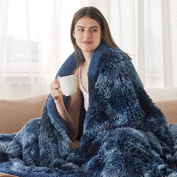 Bedsure GentleSoft Fluffy Navy Blue Throw Blanket, Tie Dye Blue Decor Navy Gifts for Men, Soft Cozy Fuzzy Plush Minky Thick Warm Sherpa Fleece Faux Fur Blanket for Couch, Blanket Gifts for Him, 50x60-Ruum Studio Home