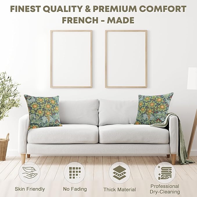 Charlotte Home Furnishings Decorative Tapestry Pillow Cover 19x19 in, Blue Arabesques Couch Throw Pillow Cover, French Country Square Cushion Cases for Bed Room Home Decor, Soft Cotton Jacquard Woven-Ruum Studio Home