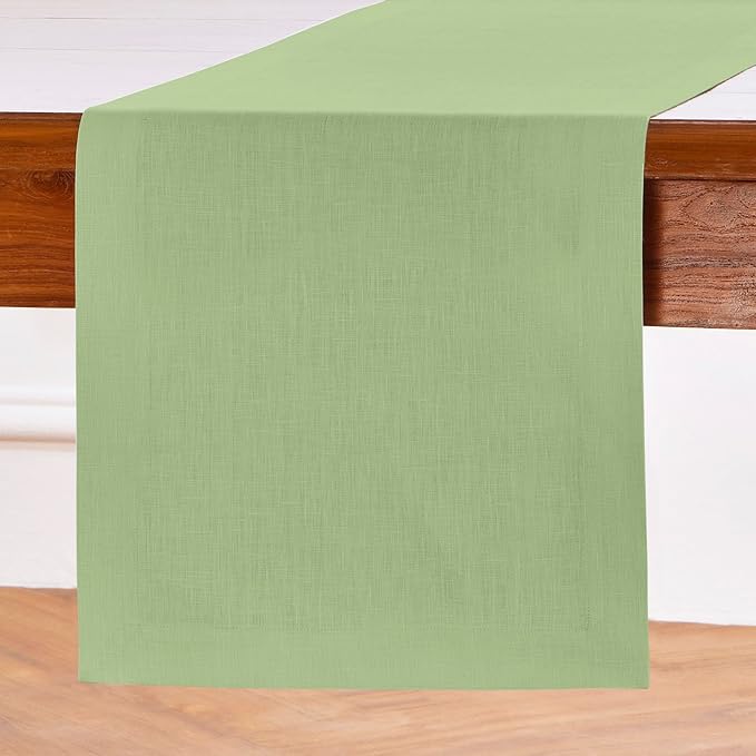 Solino Home Linen Table Runner 108 Inches Long - 100% Pure Linen Laurel Green Dining Table Runner 14 x 108 Inch for Fall, Autumn, Thanksgiving - Fete-Ruum Studio Home