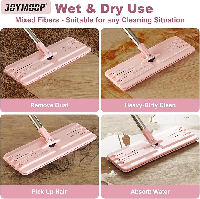JOYMOOP Mop Replacement Pads, Reusable Microfiber Mop Pads for 13-inch Flat Mop and Mop Bucket Set, Pack of 2 Refills - Stripe and Pink-Ruum Studio Home