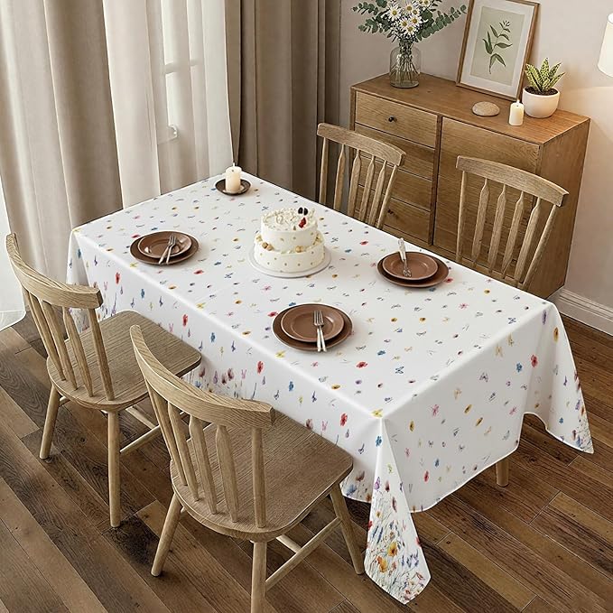 Floral Tablecloth 4 Packs 54x108 Inch - Butterfly Spring Wildflower Plastic Table Cover for Wedding Decorations Easter, Baby in Bloom Showers & Mother's Day Tea Parties Disposable Rectangle Tablecloth-Ruum Studio Home