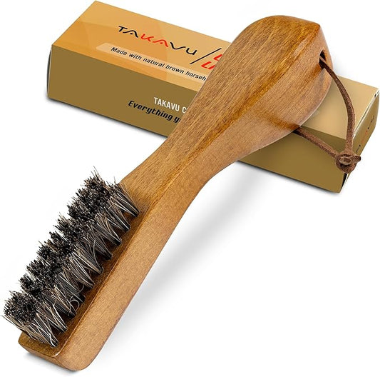 TAKAVU Stain Brush, Laundry Brush for Stain Removal, Natural Horse Hair Cleaning Brush with Ergonomic Handle, Suitable for Delicate Fabrics Without Damage, Perfect Laundry, Shoes, Boots, Home-Ruum Studio Home