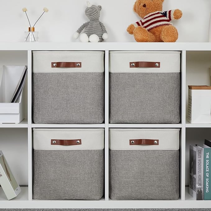 DULLEMELO 13 inch Fabric Storage Cubes 4 Pack Foldable Baskets/Bins for Home Office Organizer Closet, Shelves, Toy, Nursery-Ruum Studio Home