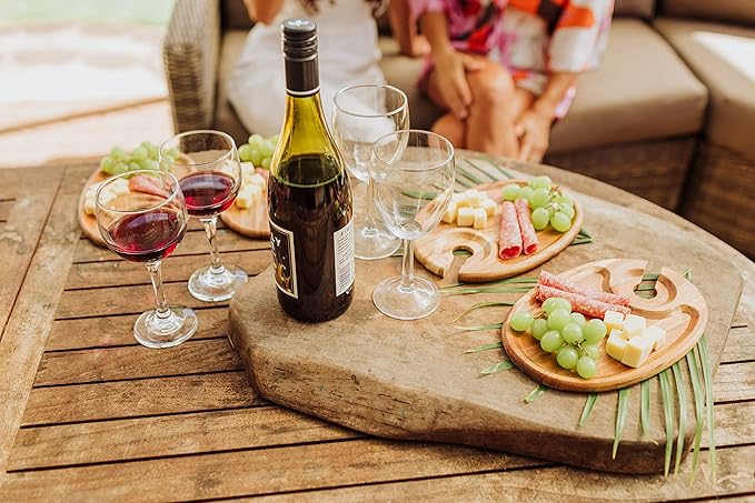 PICNIC TIME TOSCANA -Wine Appetizer Plates, Cocktail Plate with Glass Holder, Cheese Board with Wine Holder, (Acacia Wood), 9 x 6, Set of 4-Ruum Studio Home
