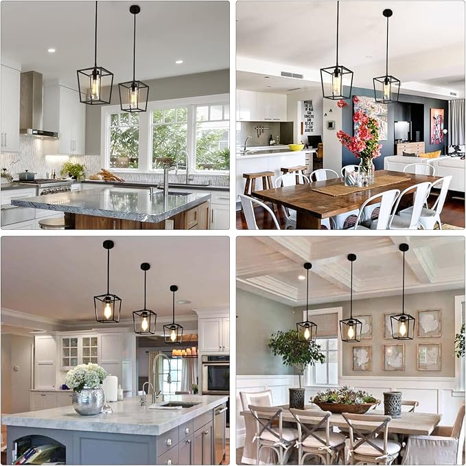 1-Light Black Pendant Light Fixture Farmhouse Iron Cage Metal Pendant Light Lantern Hanging Light Fixtures with Clear Glass Shade for Kitchen Island, Entryway, Dining Room, Hallway 5.9*5.9*8.27IN-Ruum Studio Home