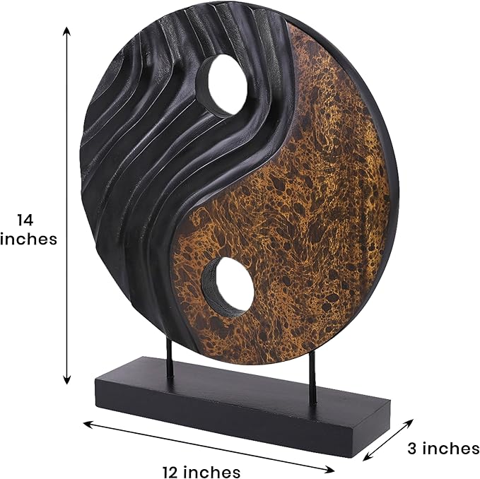 Decozen Handcrafted Solid Wood Yin Yang Sculpture Ideal for Home, Mantel, Fireplace, and Foyer Decor - Valentines Day Gifts-Ruum Studio Home