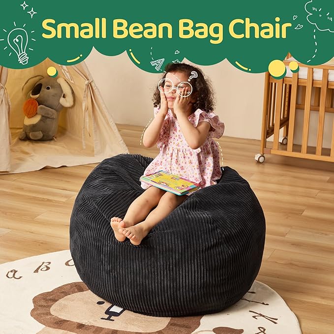 Bean Bag Chairs Teardrop Bean Bag Chair Beanbag Chair with Memory Foam Filled Machine Washable Cover for Living Room, Bedroom (Small,Black)-Ruum Studio Home