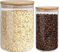 Glass Storage Jars Set Elegant Containers with Airtight Bamboo Lids, Perfect for Kitchen Organization - Flour, Rice, Pasta, Sugar, Coffee Beans, Accessories Included (2 packs(37oz / 110oz))-Ruum Studio Home