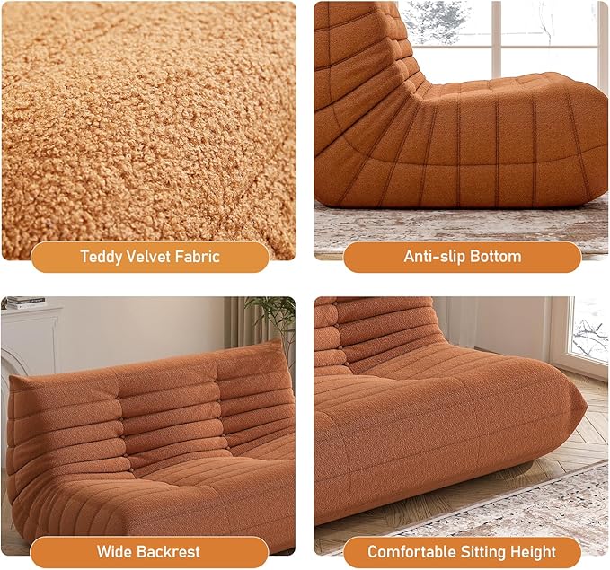 Bean Bag Chair, Loveseat Fireside Chair Bean Bag Sofa Large Bean Bag Chair for Adults, 2 Seater Bean Bag Chairs for Teens with High Density Comfortable Foam, Bean Bag for Living Room, Bedroom (Orange)-Ruum Studio Home