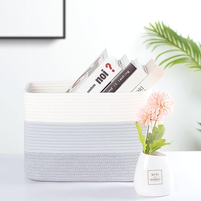 MINTWOOD Design 3-Pack Storage Baskets for Shelves, Playroom and Classroom, Book Basket, Decorative Storage Cube Bins, Woven Closet Organizers, Pantry and Shoe Organizer, 3-Tone Grey-Ruum Studio Home
