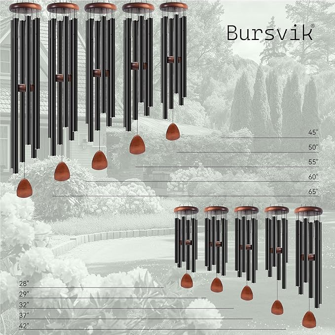 Large Aluminium Wind Chimes 37" Inches to Create a Zen Atmosphere Suitable for Outdoor, Garden, Patio Decoration. Classic Black Wind Chimes with Wind Catcher Suitable as A Gift for Unisex-Ruum Studio Home