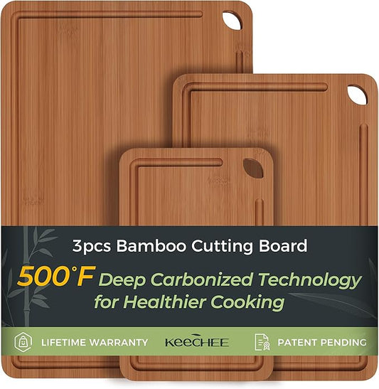 Bamboo Cutting Board, Durable Wood Cutting Boards for Kitchen with Deep Juice Grooves & Built-in Handles, Ideal Charcuterie & Chopping for Meat, Vegetables and Fruits Ideal Kitchen Gifts-Ruum Studio Home