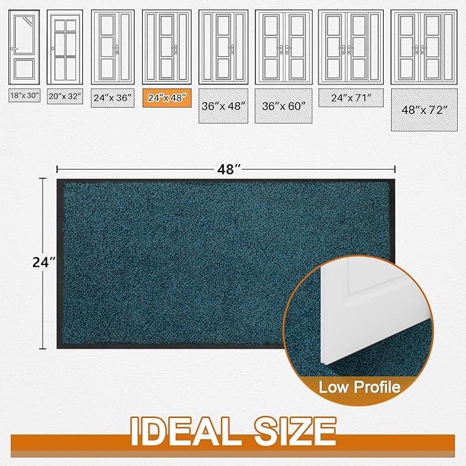 Mibao Front Door Mat, Dirt Trapper Welcome Mat for Outdoor Indoor, Non-Slip Waterproof Doormat, Durable Machine Washable Low Profile Entry Rug for Back Door Outside Patio Porch, 48" x 24", Blue-Ruum Studio Home