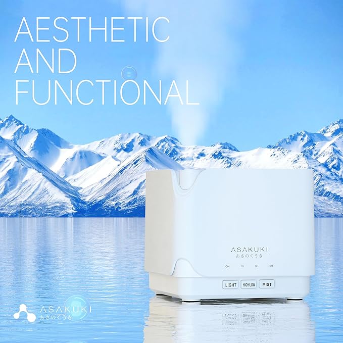 ASAKUKI Essential Oil Diffuser, Multifunctional Ultrasonic Aromatherapy Fragrant Oil Vaporizer Humidifier with Timer, Auto-Off Safety Switch, and 7 LED Light Colors, 700 ml (White)-Ruum Studio Home