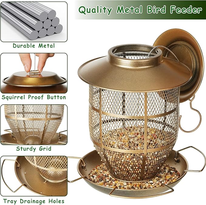 Bird Feeder for Outdoors, Funnel Style Wild Finch Feeders for Outside Hanging Courtyard Bird Watching, Metal Birdfeeder with Lid Fixing Buckle, 3Lbs Capacity-Ruum Studio Home