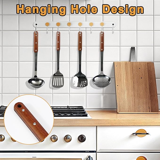 FJNATINH Stainless Steel Wok Spatula,Slotted Spatulas,Ladle,Skimmer Ladle Tool Set,Mirror Polished Cooking Utensils Kitchen Cookware, Pack of 4,Black-Ruum Studio Home