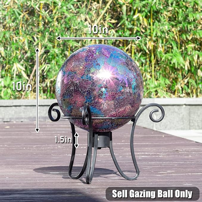 VCUTEKA Gazing Ball, Iridescent Crackled Glass Mosaic Gazing Balls Sphere for Garden Lawn Outdoor Ornament Yard Decorative, 10-Inch, Purple-Ruum Studio Home