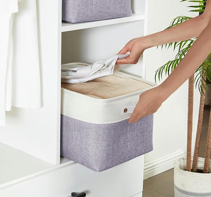 DECOMOMO Storage Bins Fabric Storage Baskets for Shelves, Linen Closet Organization Toys Nursery (Purple and White, Large - 3 Pack)-Ruum Studio Home