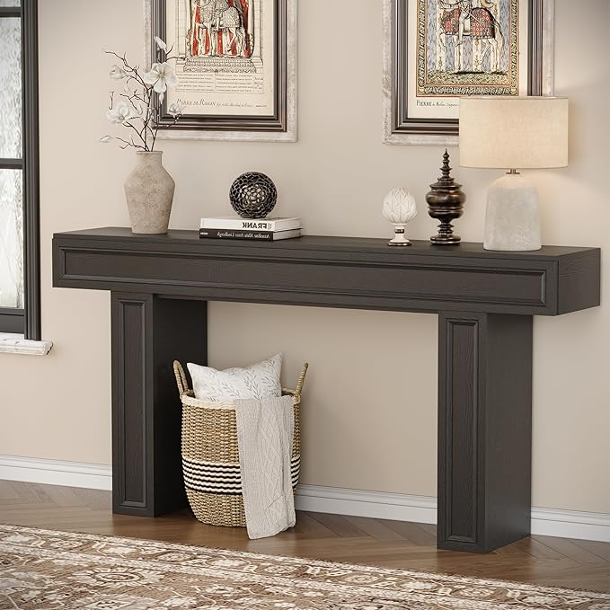 Rresyet 63 Inch Long Console Table, Sofa Table Behind Sofa, Wooden Entryway Table, Farmhouse Entryway Table for Entry, Hallway, Living Room (Black)-Ruum Studio Home